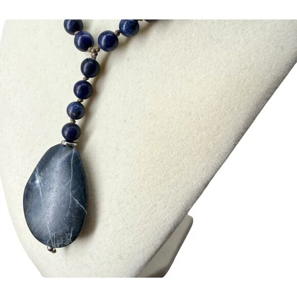 J. Jill Beaded Necklace Y Strand Blue Teardrop Lapis Pendant Cord Adjustable NWT - Picture 7 of 10